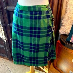Vintage ~FLORENCE WALSH Size 10 Green/Blue Plaid Pleated Skirt 24” Waist